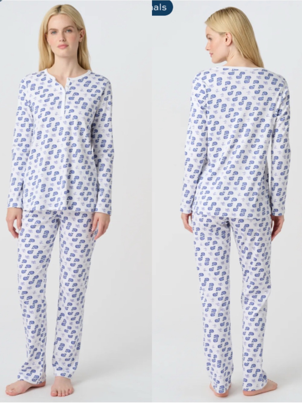 Women’s Roller Rabbit Moby Whales Two Piece Pajama Set size Adult XS